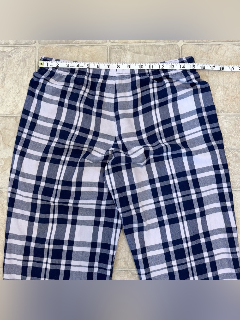 VGUC Victoria's Secret Light Flannel Plaid Pajama Set Women Sz S, Navy Off White - Picture 13 of 16